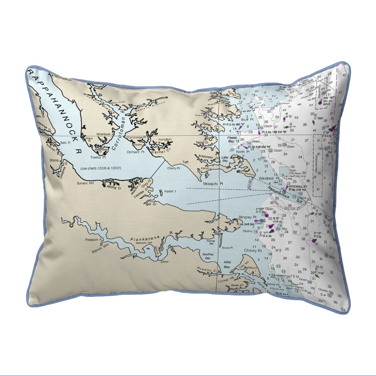 Chesapeake Bay, VA Nautical Map Pillow 20x24 – Extra Large Zippered